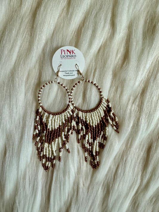 Circle & Fringe Earrings (Cream)