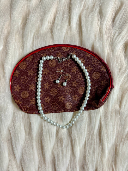Pearl Necklace Set with Makeup Pouch #3