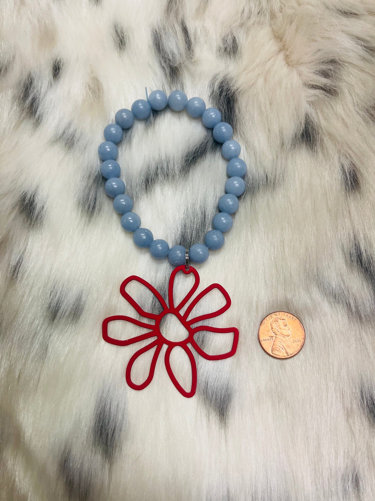 Red Flower (Blue Stretch) Bracelet