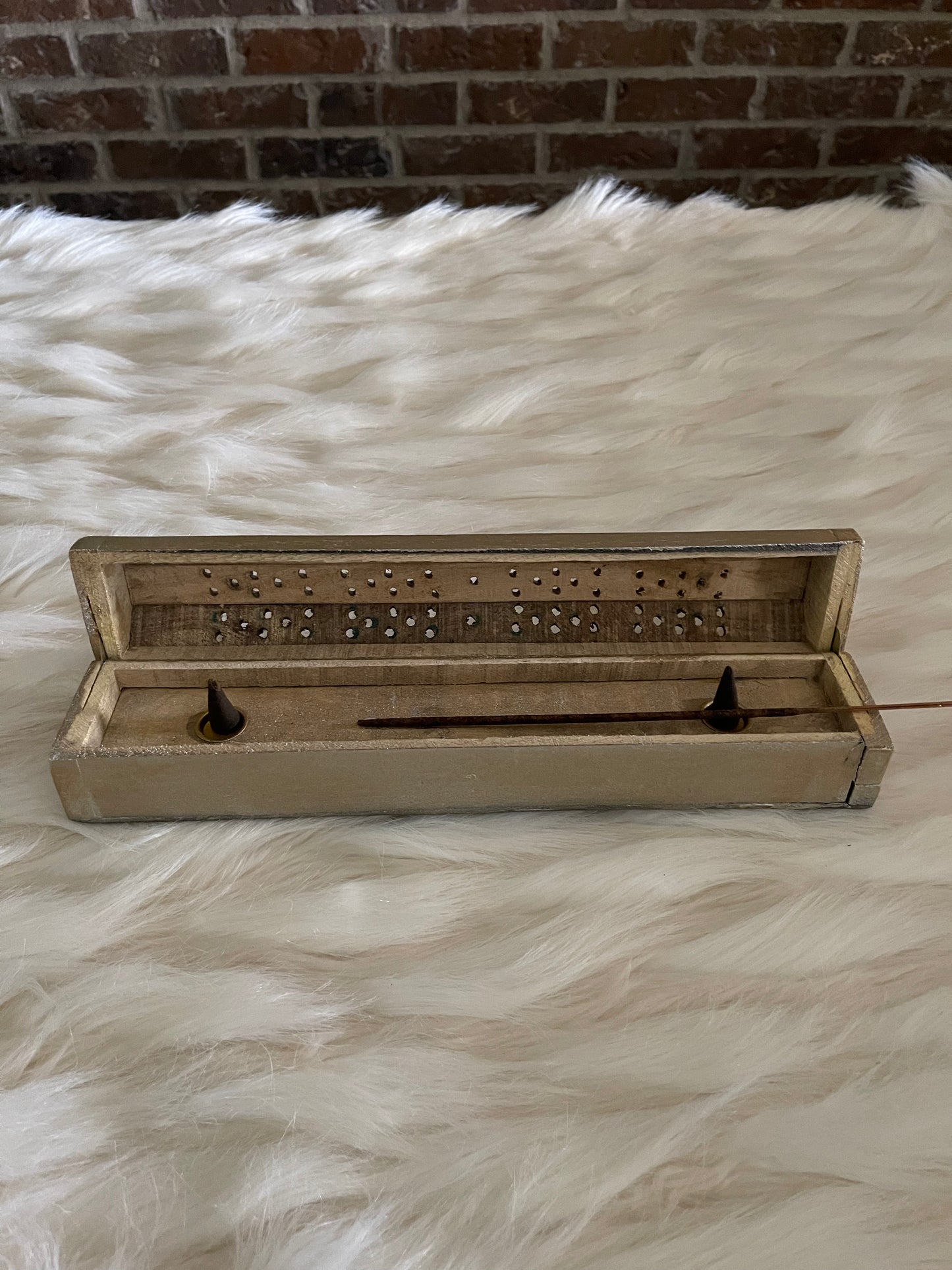 Wood Incense Box (Light Gold)