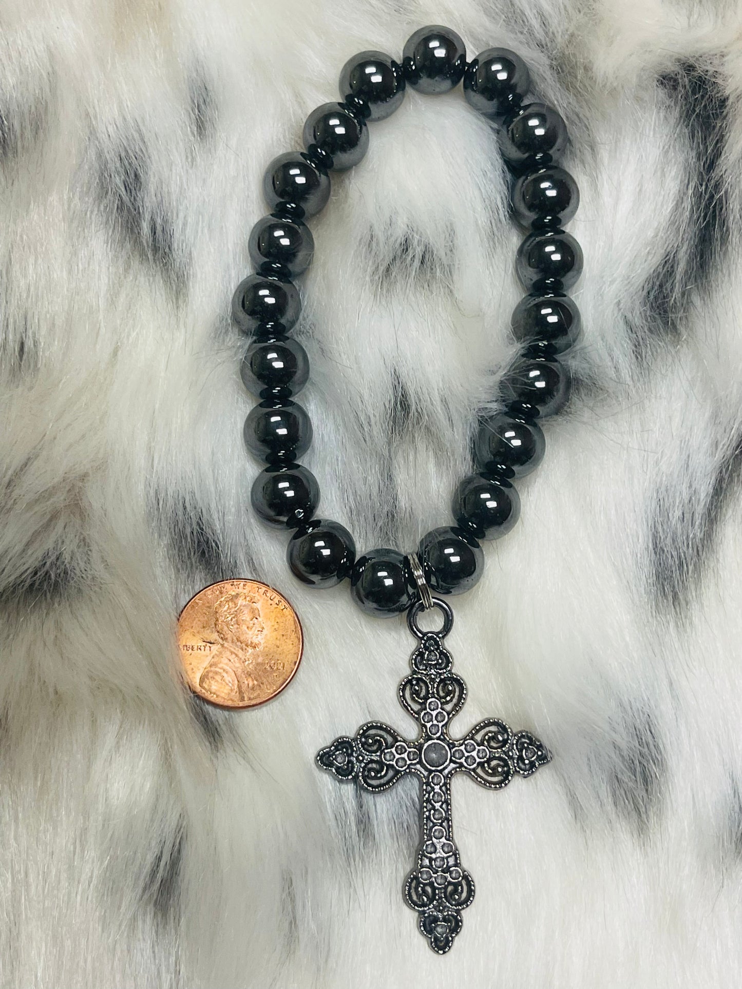 Cross Stretch Natural Hematite Bracelet