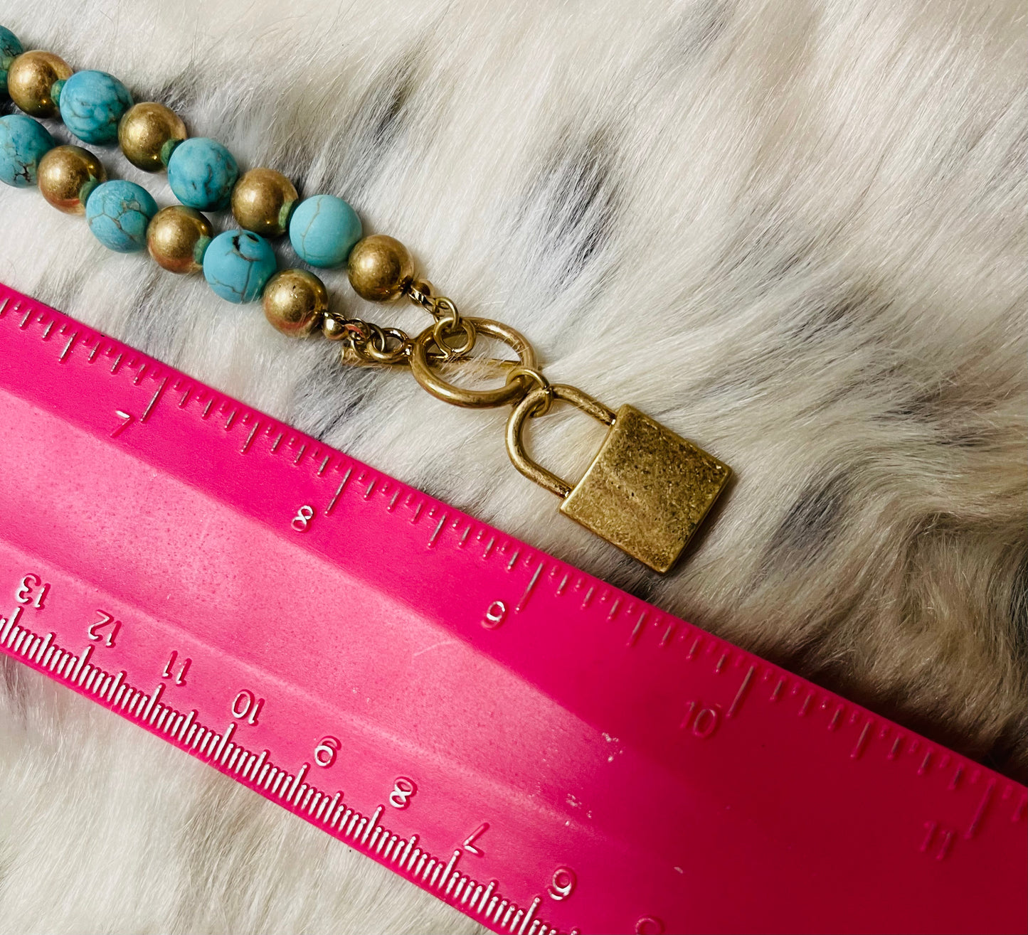 Turquoise & Gold Lock Necklace Set