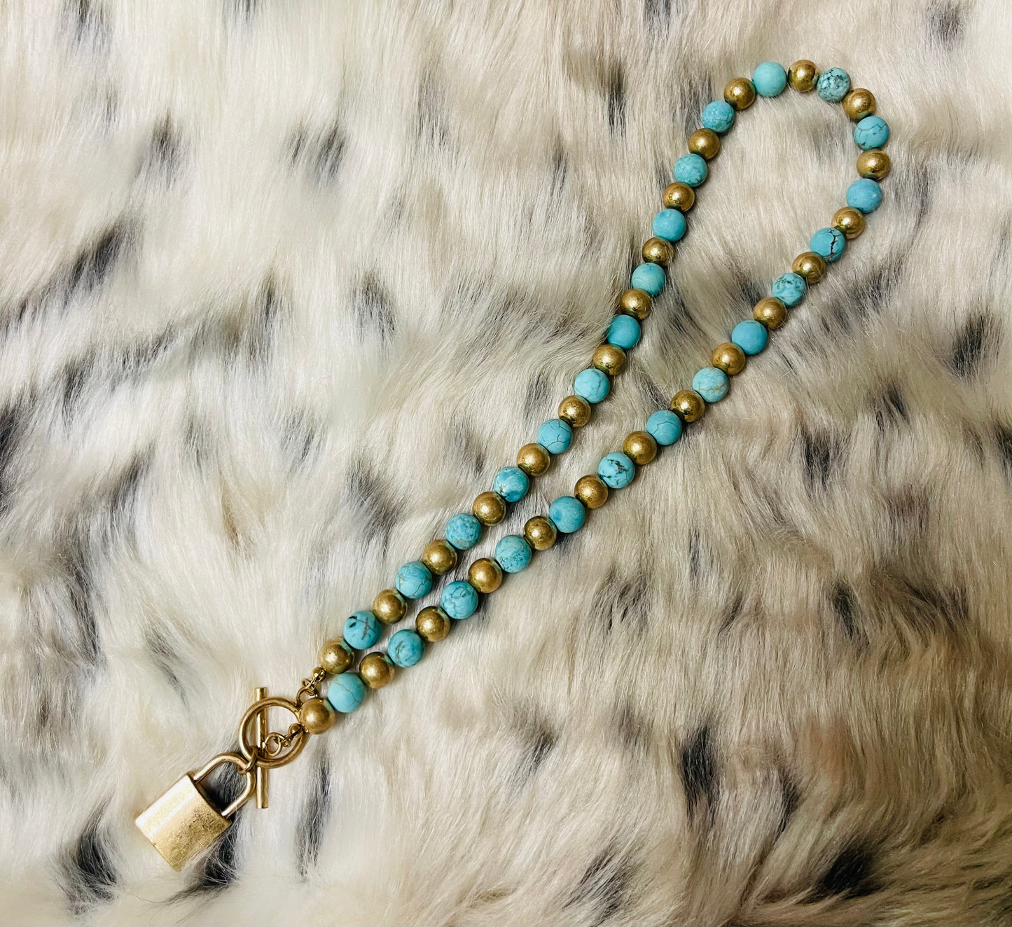 Turquoise & Gold Lock Necklace Set