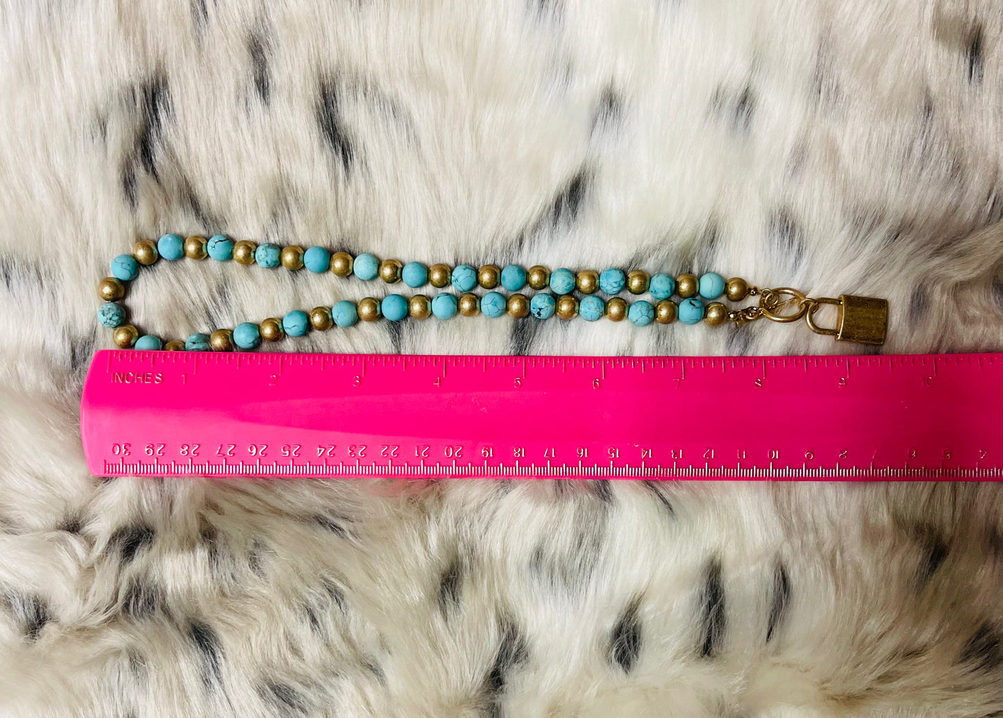 Turquoise & Gold Lock Necklace Set