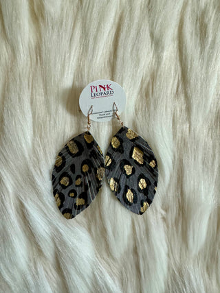 Gray Leopard Leather Earrings