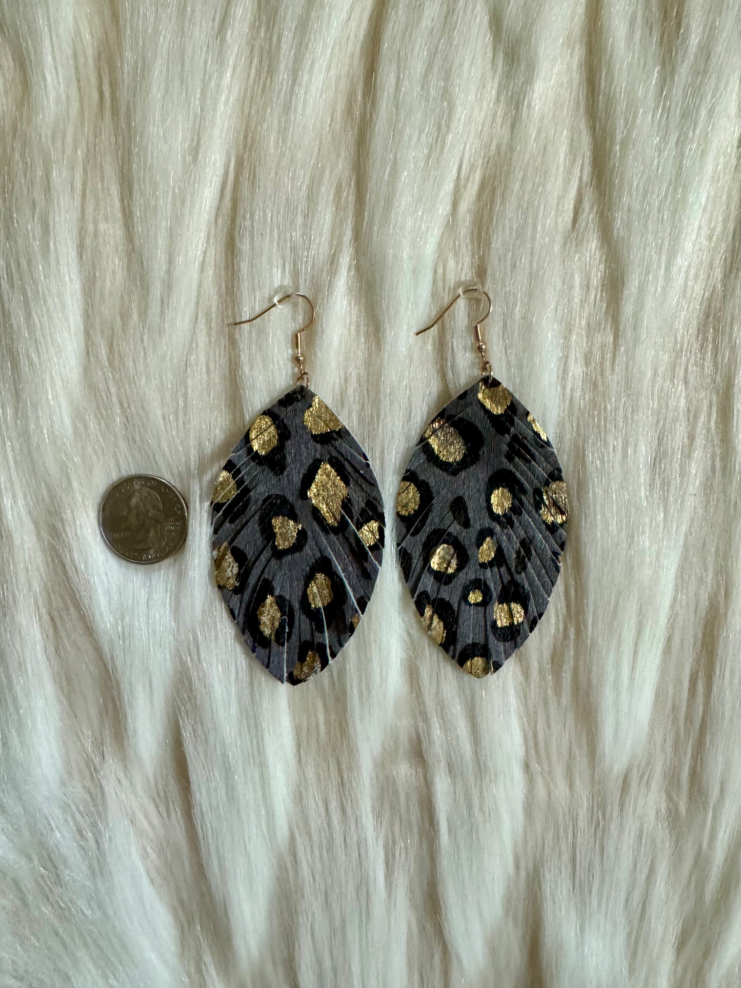 Gray Leopard Leather Earrings