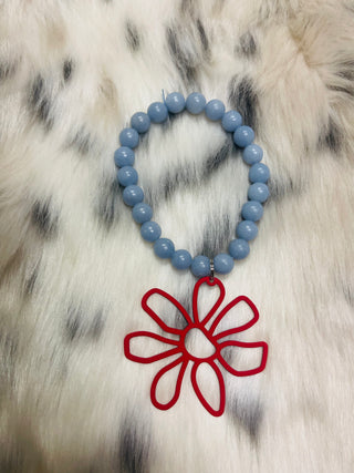 Red Flower (Blue Stretch) Bracelet