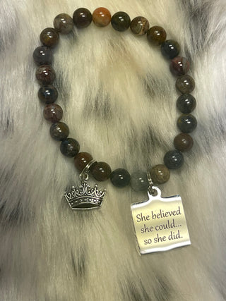 “She Believed She Could” Natural Pietersite Stretch Bracelet