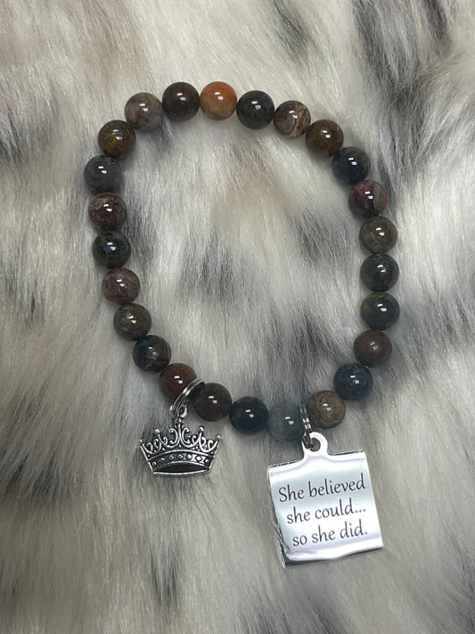 “She Believed She Could” Natural Pietersite Stretch Bracelet