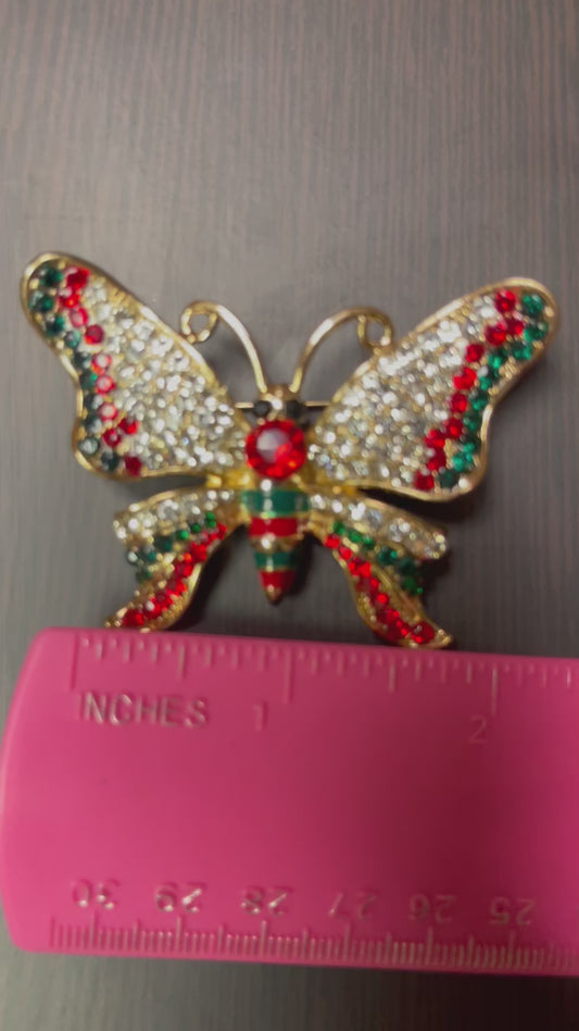 Red & Green Butterfly Brooch