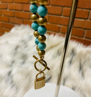 Turquoise & Gold Lock Necklace Set
